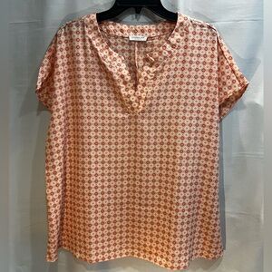 Chic Soul Peach and White Geometric Cap Sleeve Blouse Size 1X